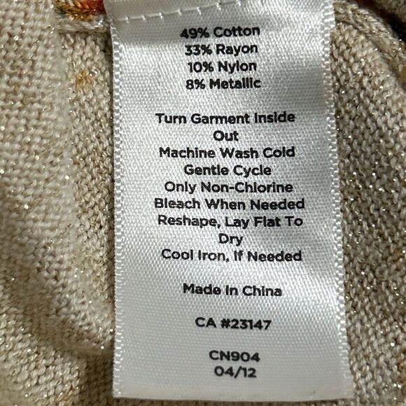 Talbots Women’s Large Cardigan Sweater Gold Metallic Knit Long Sleeve Button Up - Picture 9 of 9